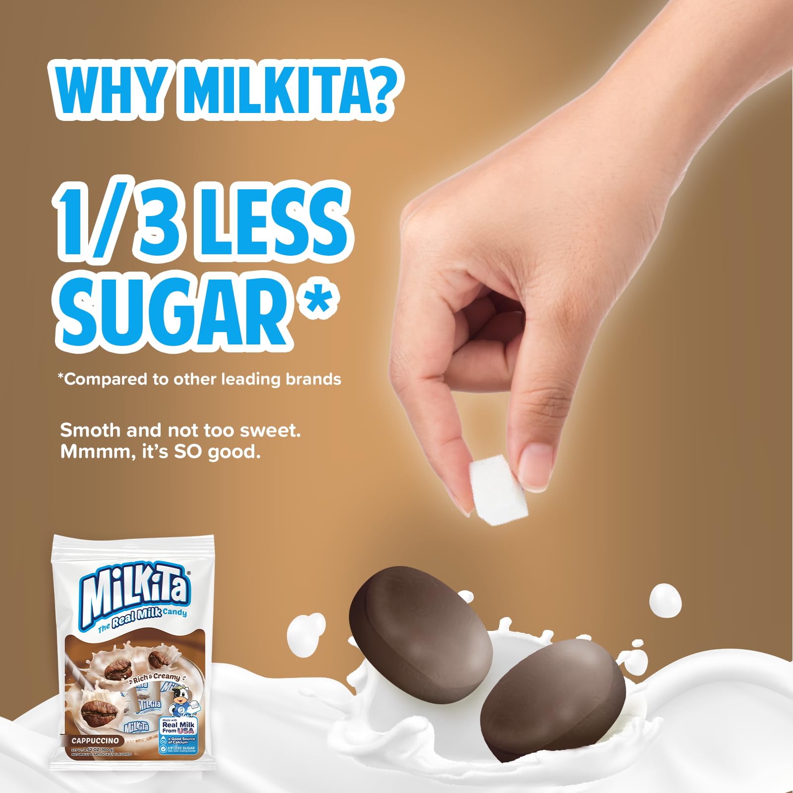 Product image of Milkita Creamy Cappuccino Milk Candy Bag Low-Sugar Fat Free Gluten Free Pack of 25