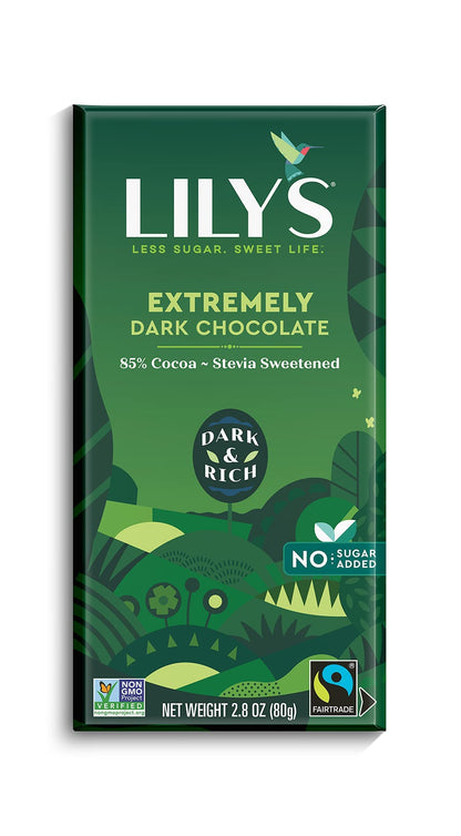 Product image of Lily's Extremely Dark Chocolate Bar Stevia Sweetened No Added Sugar Low-Carb Keto Friendly 85% Cocoa Fair