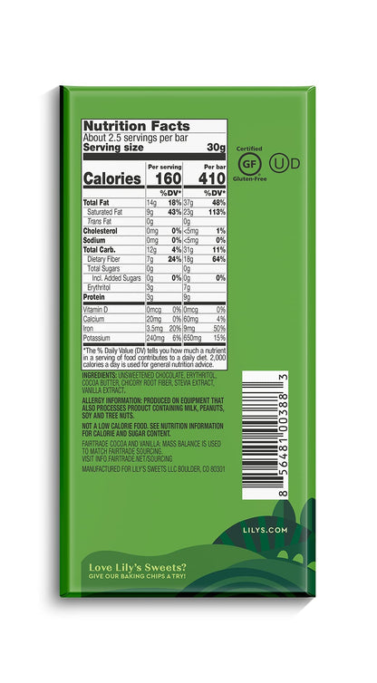 Product image of Lily's Extremely Dark Chocolate Bar Stevia Sweetened No Added Sugar Low-Carb Keto Friendly 85% Cocoa Fair