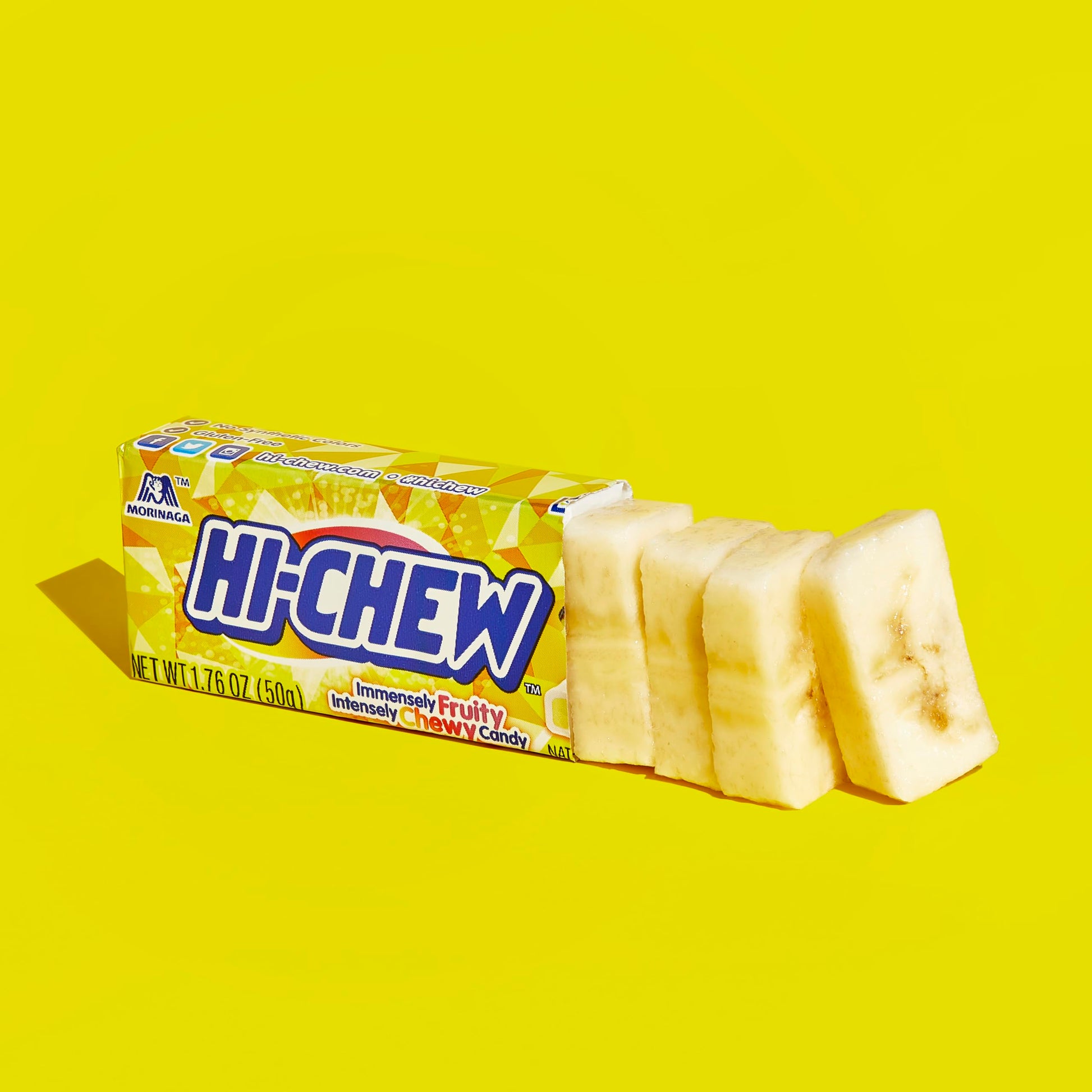 Product image of HI-CHEW Banana Sticks Soft and Chewy Candy Each Individually Wrapped Juicy Fruity Flavors 1.76 oz 1.76 oz