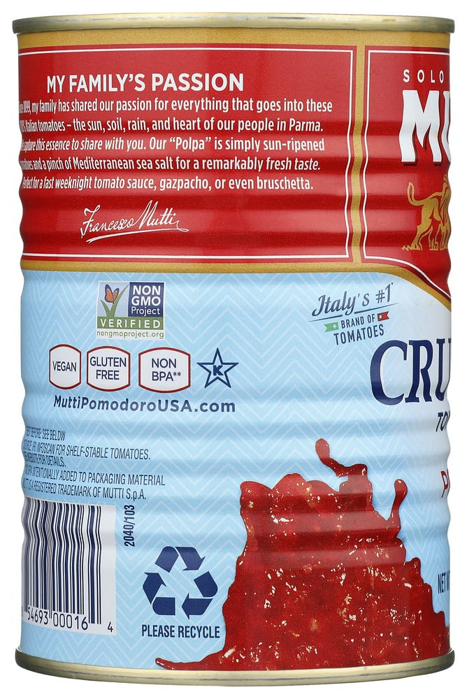 Product image of Mutti Crushed Tomatoes Polpa Canned Tomatoes Vegan Friendly Gluten Free No Additives or Preservatives 14 oz