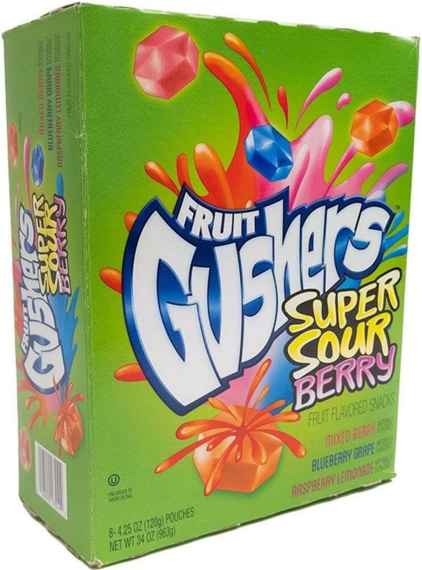 Product image of Gushers Super Sour Berry Fruit Snack Pouches 4.25 oz 4.25 oz Pack of 8