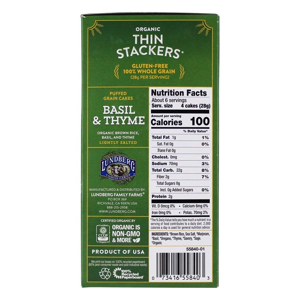 Product image of Lundberg Organic Thin Stackers Basil and Thyme Gluten-Free Vegan Kosher USDA Certified Organic Non-GMO
