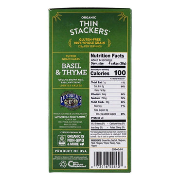 Product image of Lundberg Organic Thin Stackers Basil and Thyme Gluten-Free Vegan Kosher USDA Certified Organic Non-GMO