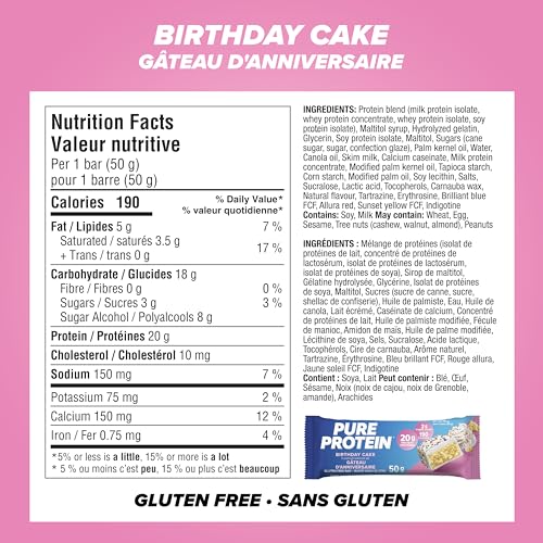 Product image of Pure Protein Gluten Free Snack Bars Birthday Cake Flavor Bars 10.56 oz 1.8 oz 10.56 oz Pack of 6