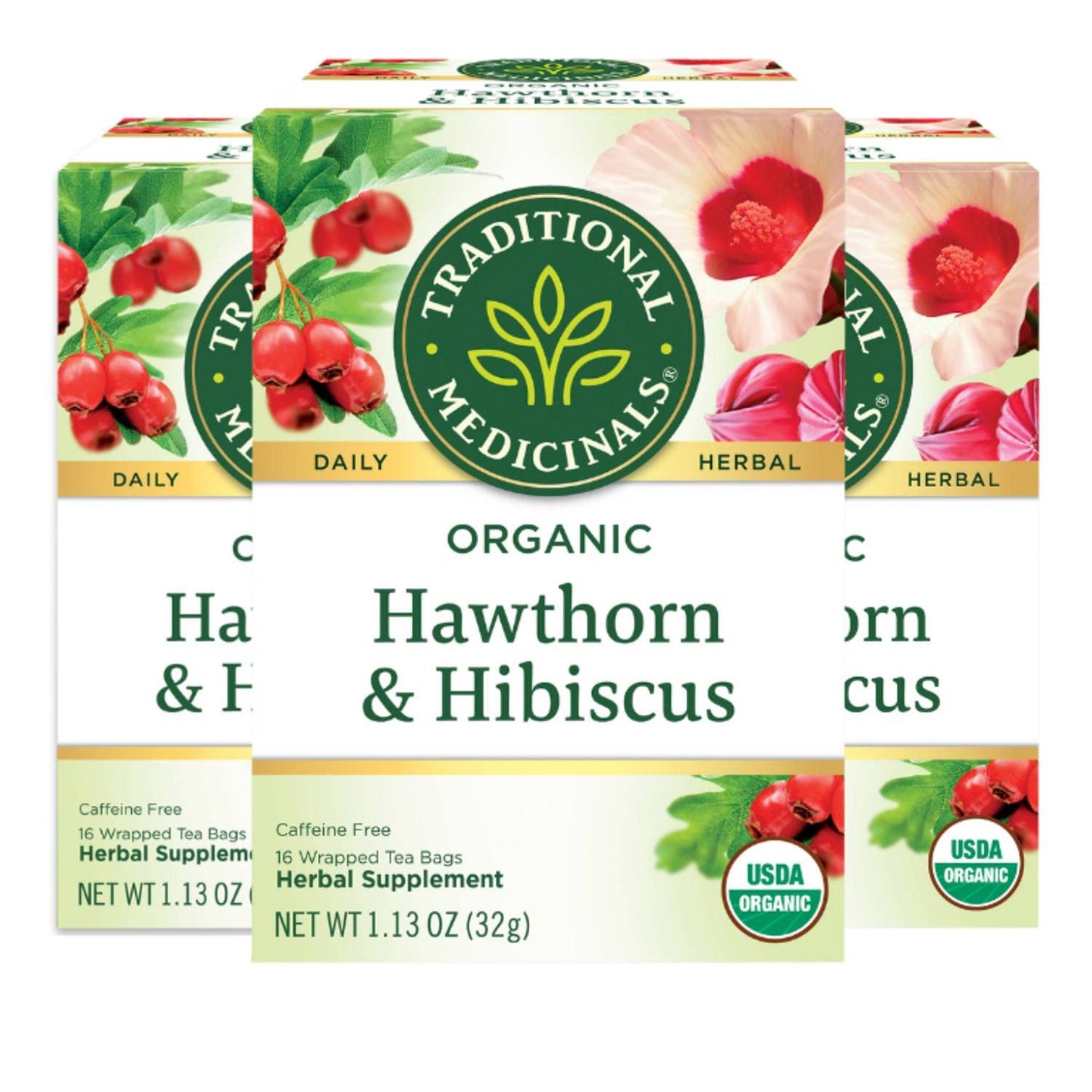 Product image of Traditional Medicinals Organic Hawthorn and Hibiscus Herbal Tea Heart Health 16 Tea Bags Pack of 3