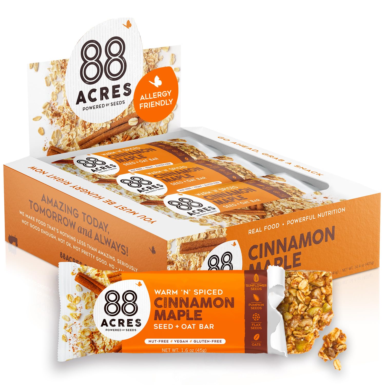 Product image of 88 Acres Cinnamon Maple Seed and Oat Granola Bar 1.6 oz 1.6 oz Pack of 9