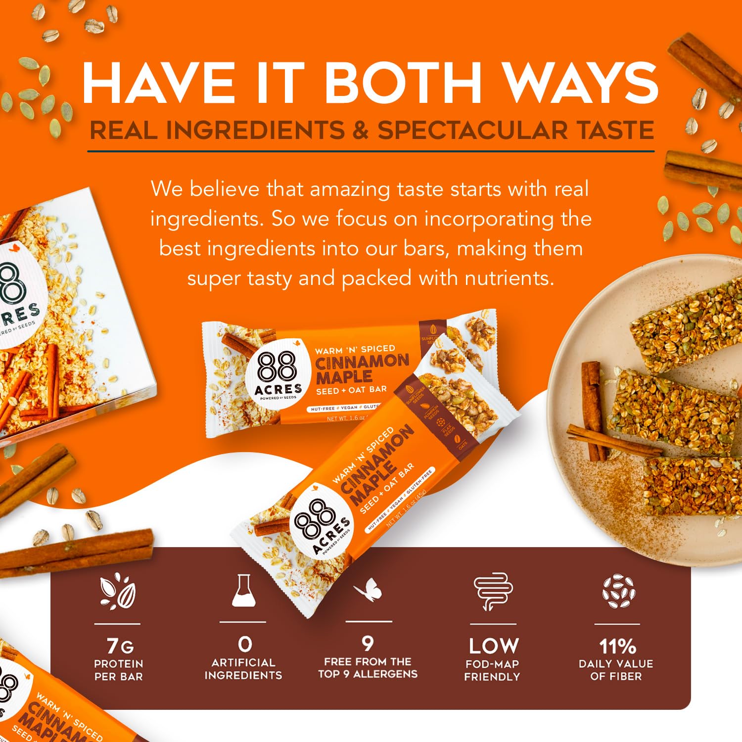 Product image of 88 Acres Cinnamon Maple Seed and Oat Granola Bar 1.6 oz 1.6 oz Pack of 9