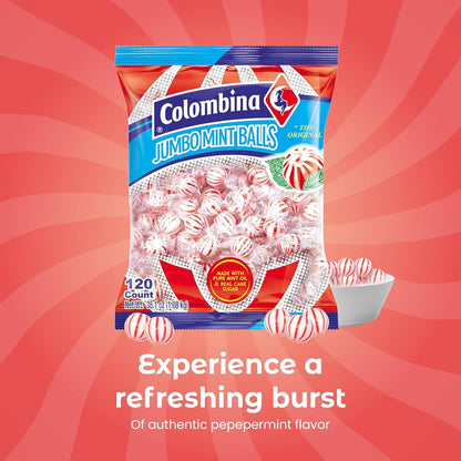 Product image of Colombina Jumbo Peppermint Balls Individually Wrapped Red and White Hard Candy 120 ct Pack of 2