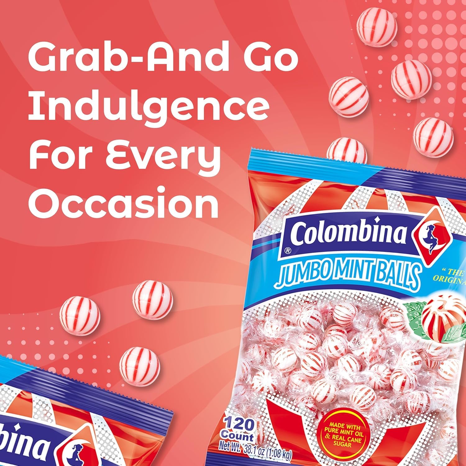 Product image of Colombina Jumbo Peppermint Balls Individually Wrapped Red and White Hard Candy 120 ct Pack of 2