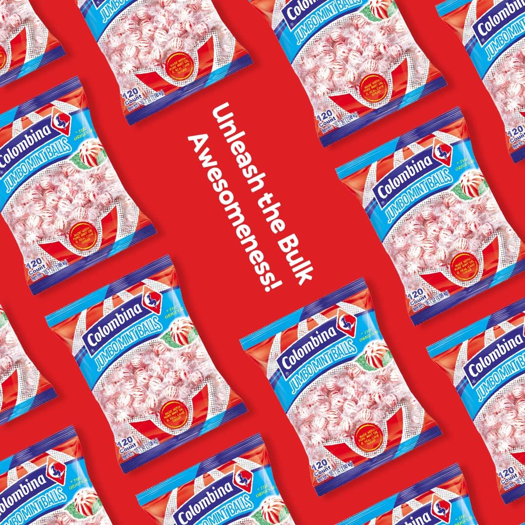 Product image of Colombina Jumbo Peppermint Balls Individually Wrapped Red and White Hard Candy 120 ct Pack of 2