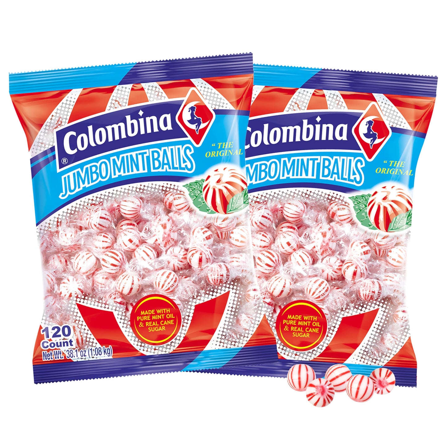 Product image of Colombina Jumbo Peppermint Balls Individually Wrapped Red and White Hard Candy 120 ct Pack of 2