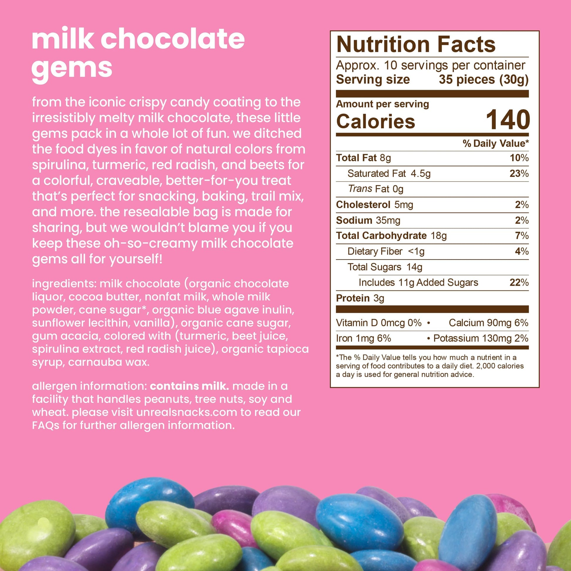Product image of UNREAL Milk Chocolate Gems Snack Packs Non-GMO Gluten Free Ingredients Fair Trade No Sugar Alcohols No Soy