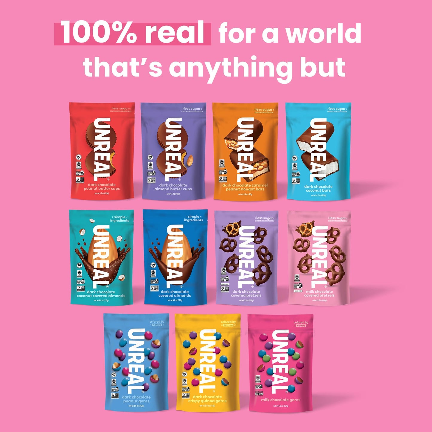 Product image of UNREAL Milk Chocolate Gems Snack Packs Non-GMO Gluten Free Ingredients Fair Trade No Sugar Alcohols No Soy