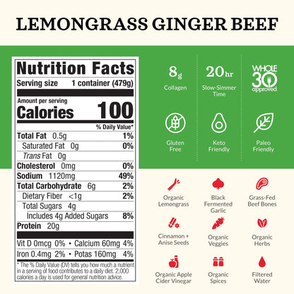Product image of Kettle and Fire Lemongrass Ginger Beef Bone Broth Keto Paleo Whole 30 Approved Gluten Free High in Protein