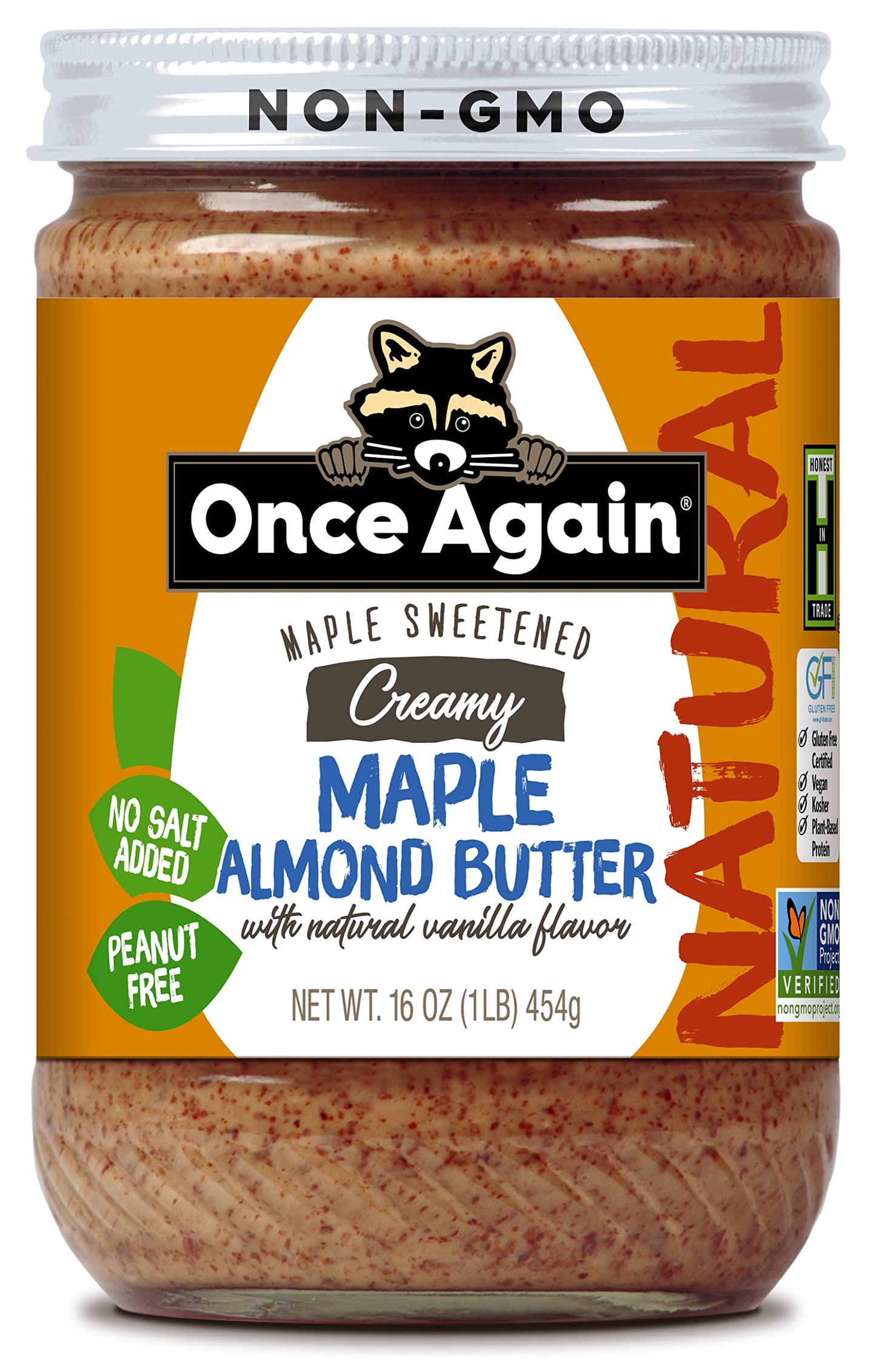 Product image of Once Again Natural Creamy Maple Almond Butter Vanilla Flavor Gluten Free Peanut Free Vegan Kosher Paleo