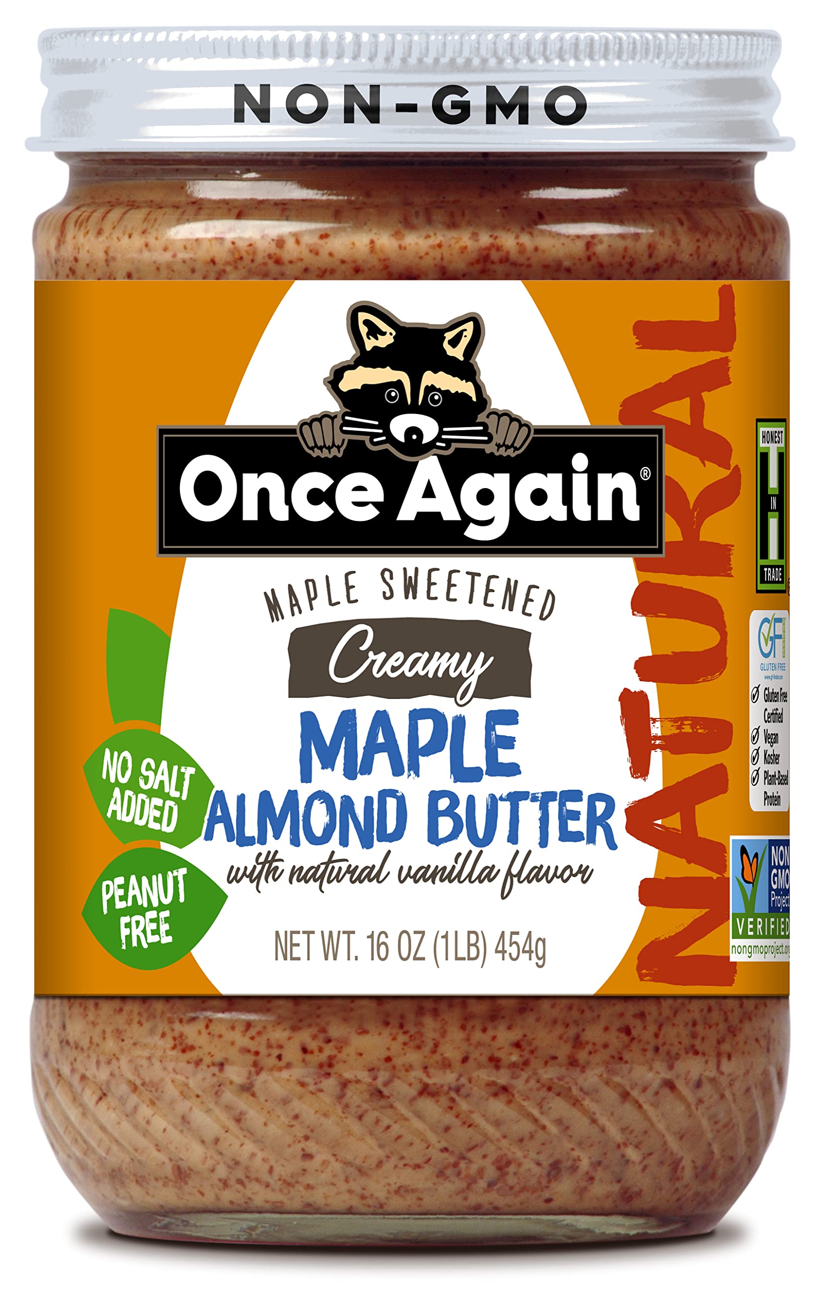 Product image of Once Again Natural Creamy Maple Almond Butter Vanilla Flavor Gluten Free Peanut Free Vegan Kosher Paleo