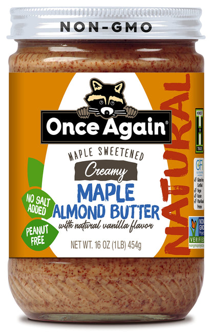 Product image of Once Again Natural Creamy Maple Almond Butter Vanilla Flavor Gluten Free Peanut Free Vegan Kosher Paleo