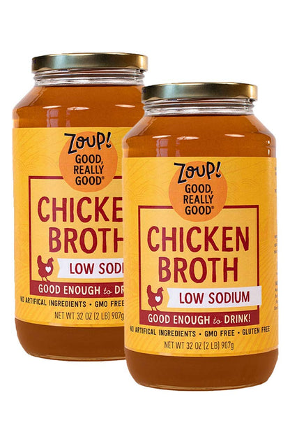 Product image of Zoup! Low Sodium Chicken Broth Keto-Friendly Gluten Free Fat Free Non-GMO Clear Broth 32 oz 32 oz Pack of 2