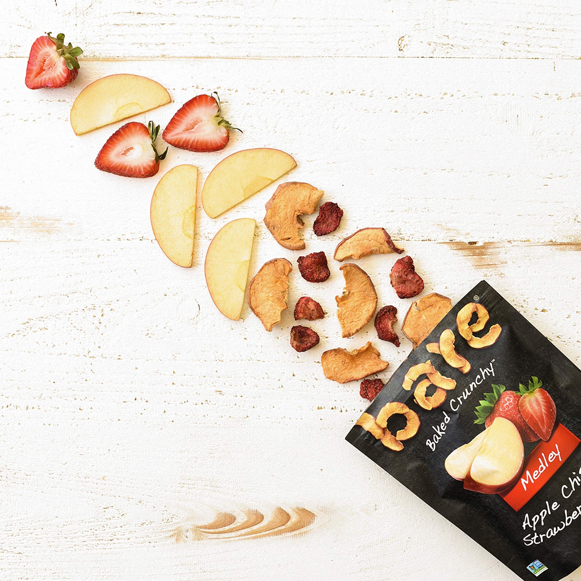 Product image of Bare Baked Crunchy Medleys Apple Strawberry Fruit Snack Mix Single Serve Bags 1.6 oz 1.6 oz Pack of 6