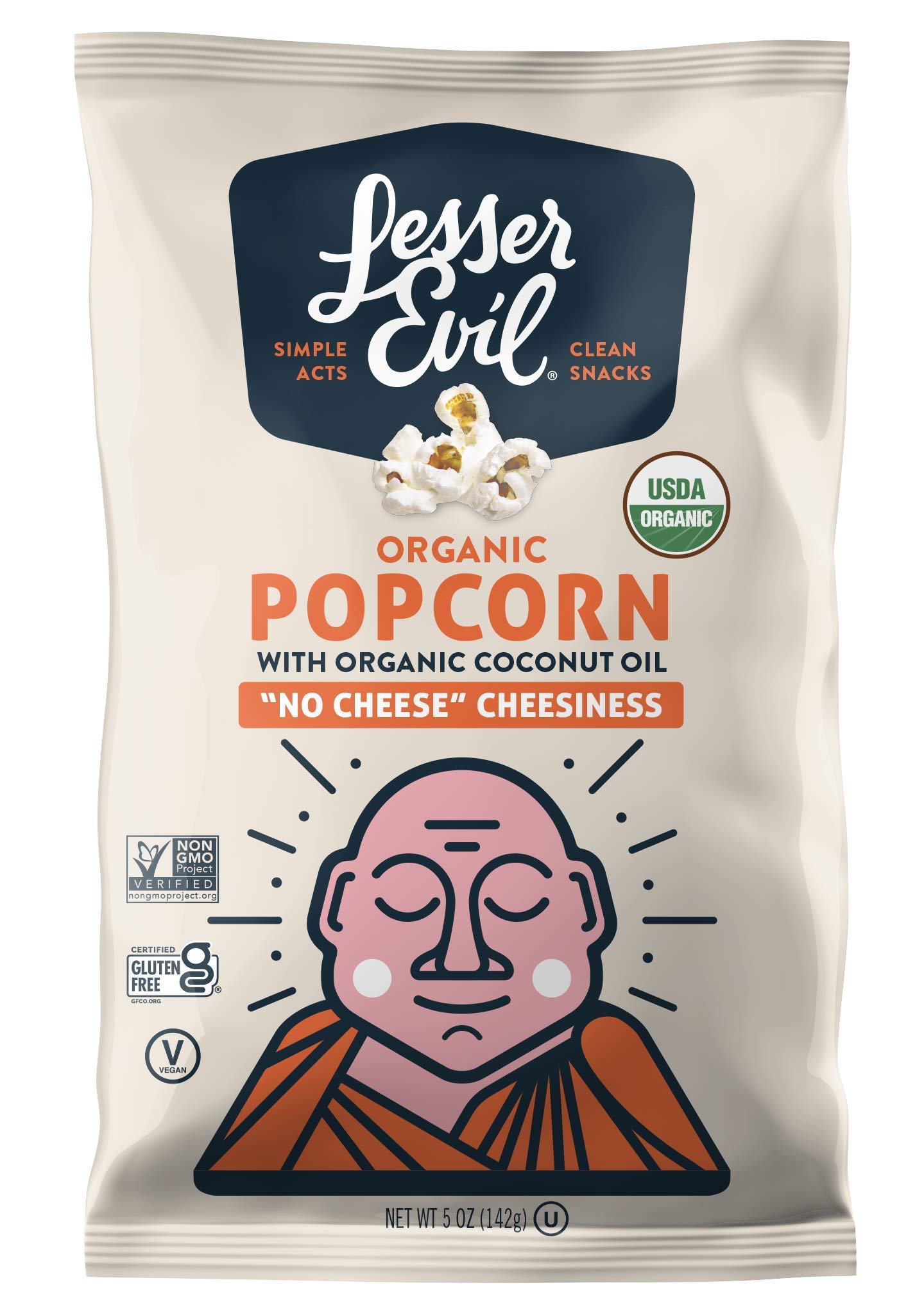 Product image of LesserEvil "No Cheese" Cheesiness Organic Popcorn Coconut Oil No Artificial Ingredients Bags 5 oz 5 oz Pack