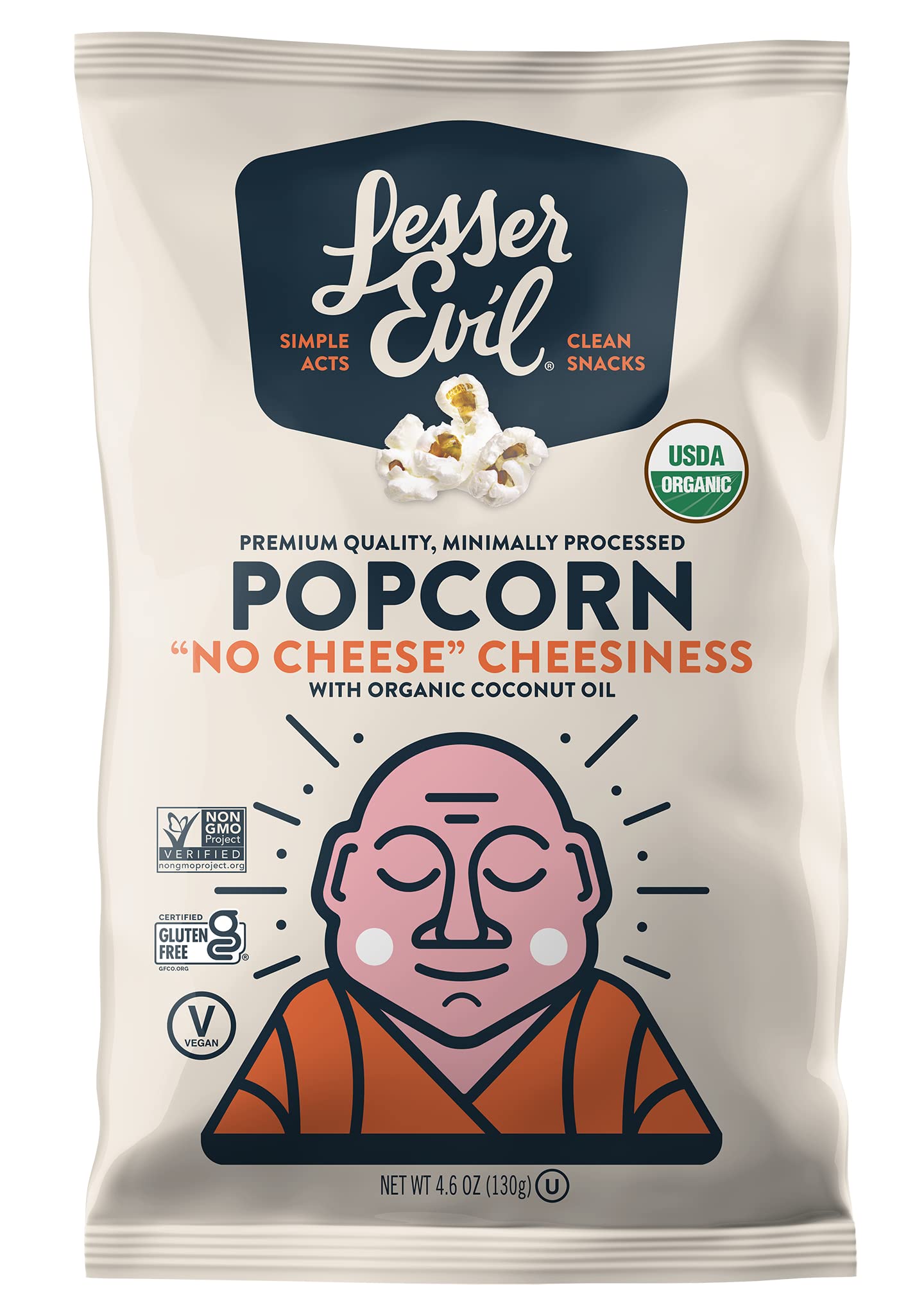 Product image of LesserEvil "No Cheese" Cheesiness Organic Popcorn Coconut Oil No Artificial Ingredients Bags 5 oz 5 oz Pack
