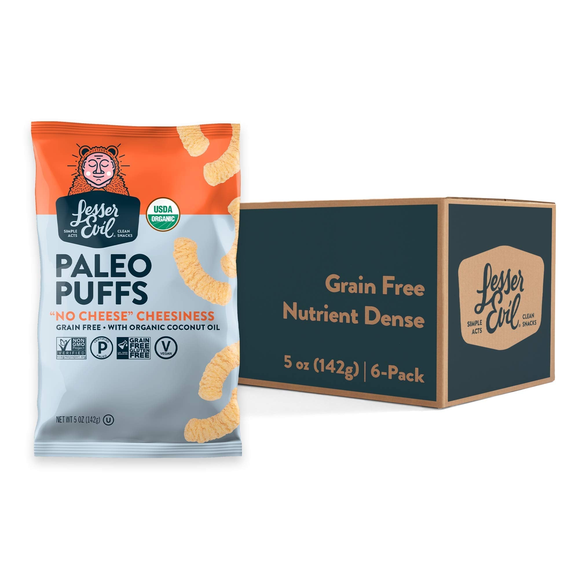 Product image of LesserEvil "No Cheese" Cheesiness Organic Paleo Puffs No Artificial Ingredients Grain Free Vegan Bags 5 oz 5