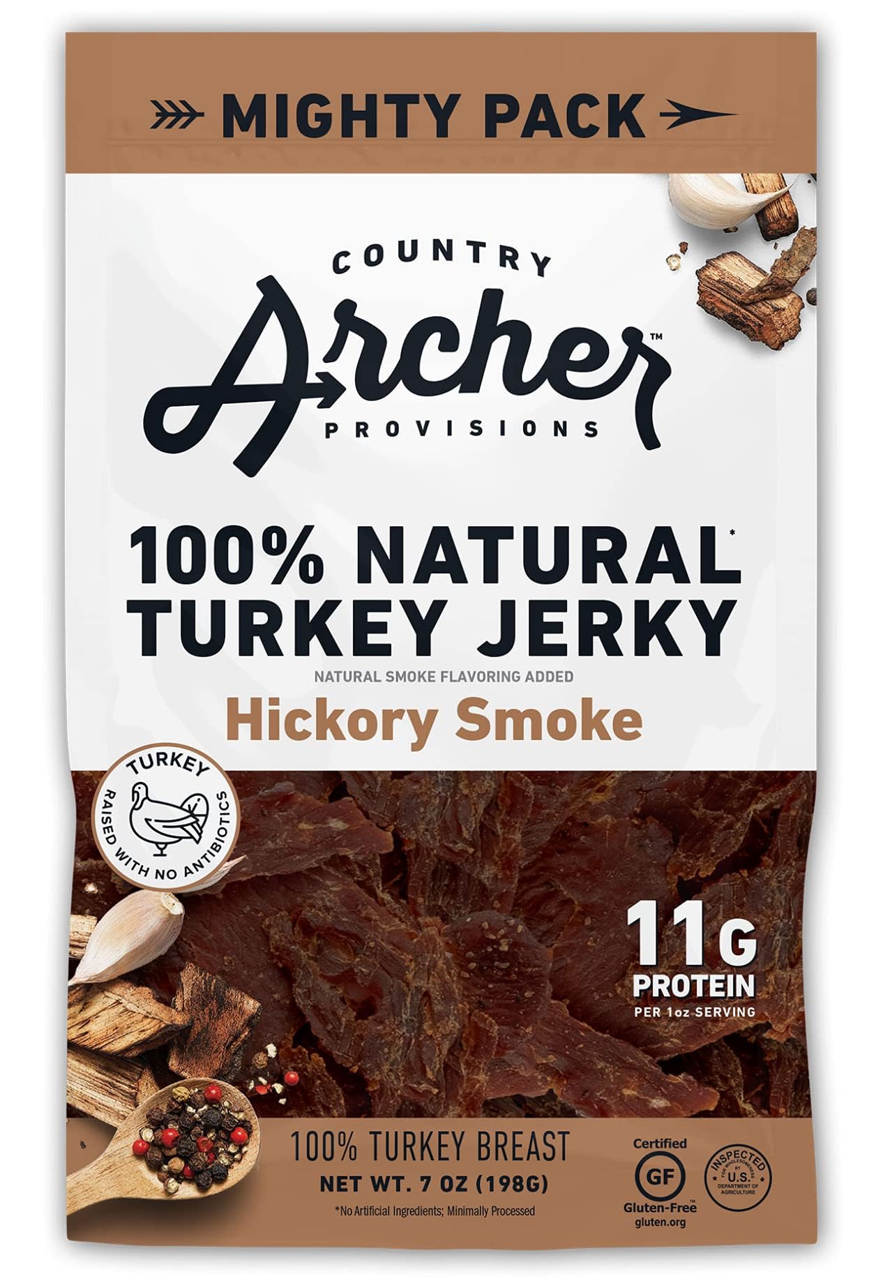Product image of Country Archer Hickory Smoke Turkey Jerky Meat Snack Gluten Free Keto Turkey 7 oz 7 oz Pack of 1