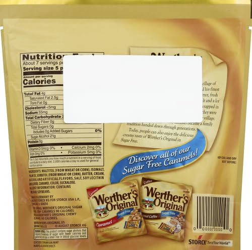 Product image of Werther's Original Sugar Free Chewy Caramels Individually Wrapped 7.7 oz 7.7 oz