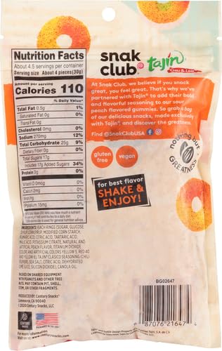 Product image of Snak Club Tajin Peach Rings Gummy Candy Fruit Candy Gummies Chili and Lime Seasoning Mild Gluten-Free and
