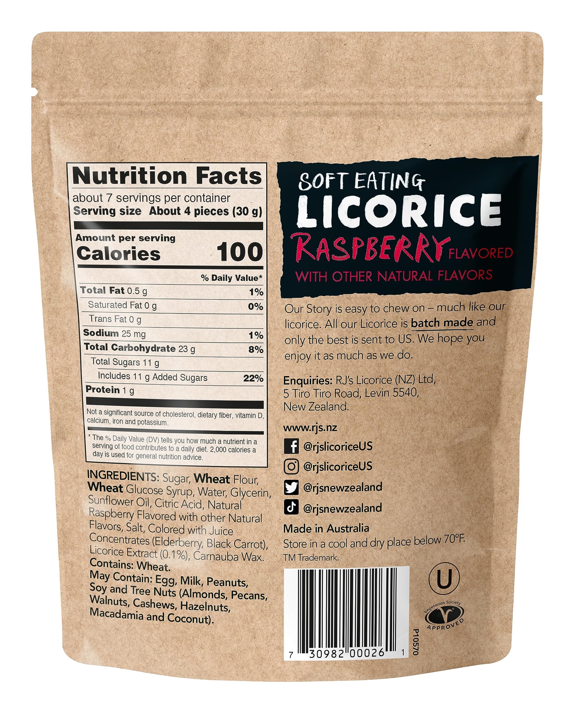 Product image of RJ's Licorice Soft Australian Licorice Raspberry Flavor Non-GMO Plant Based Soft and Chewy Candy Made in