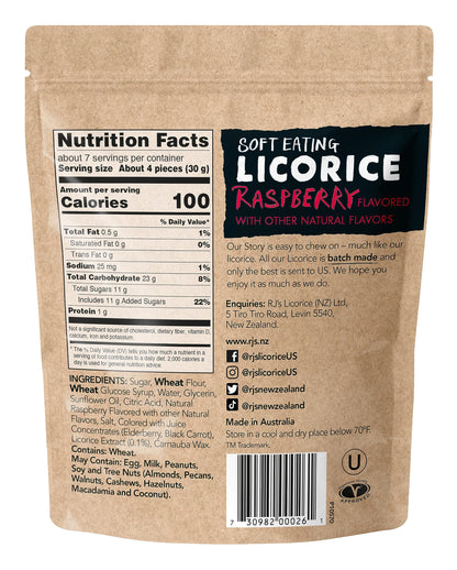 Product image of RJ's Licorice Soft Australian Licorice Raspberry Flavor Non-GMO Plant Based Soft and Chewy Candy Made in