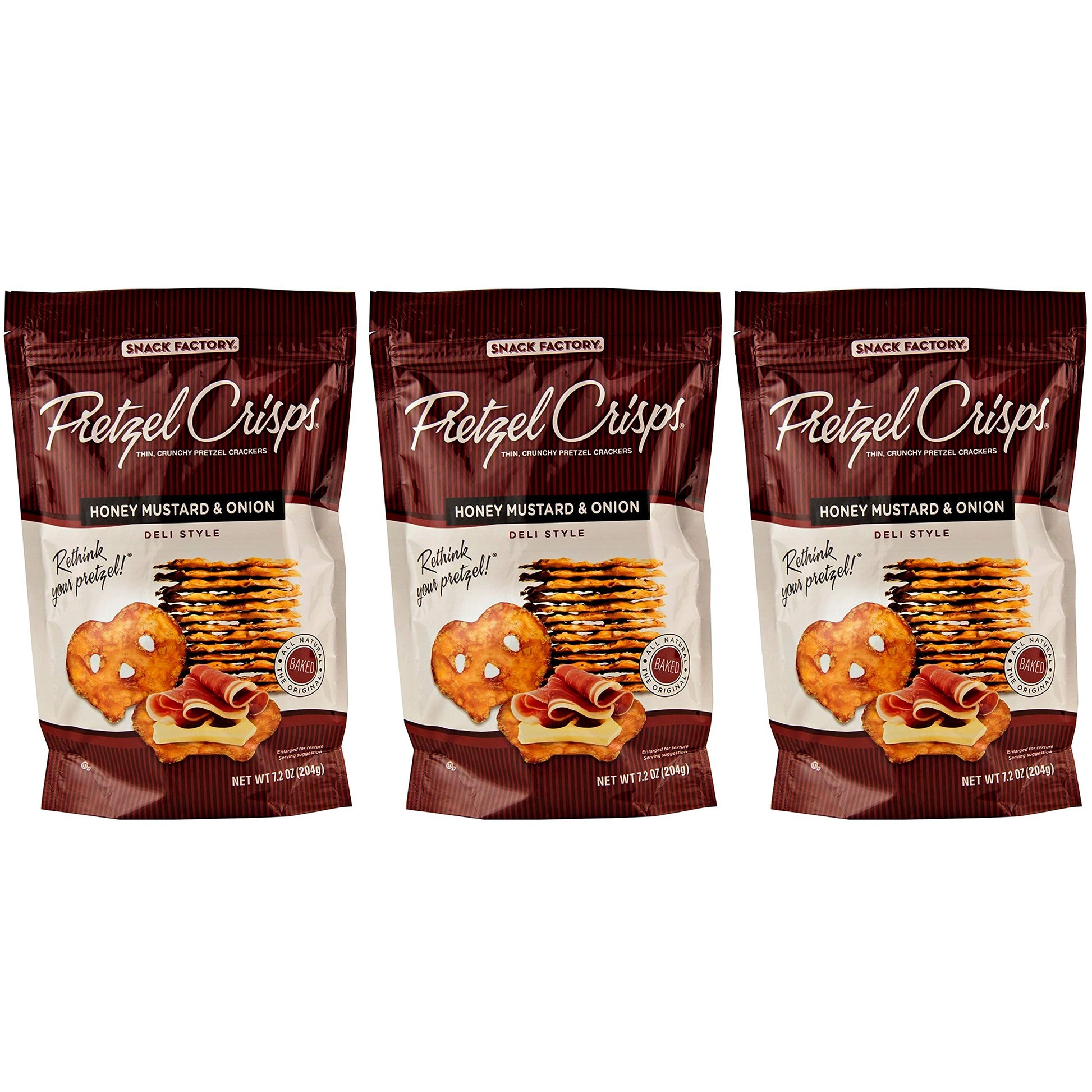 Product image of Snack Factory Pretzel Crisps Honey Mustard and Onion Flavor 7.2 oz 7.2 oz Pack of 3