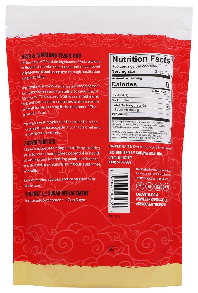 Product image of Lakanto Monk Fruit Sweetener All Natural Sugar Substitute Golden 28.22 oz 28.22 oz Pack of 2