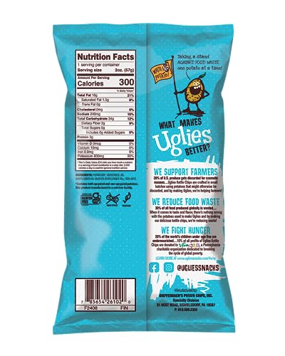 Product image of UGLIES Kettle-Cooked Potato Chips Sea Salt Gluten-Free Kosher-Friendly Non-GMO 2 oz 2 oz Pack of 12