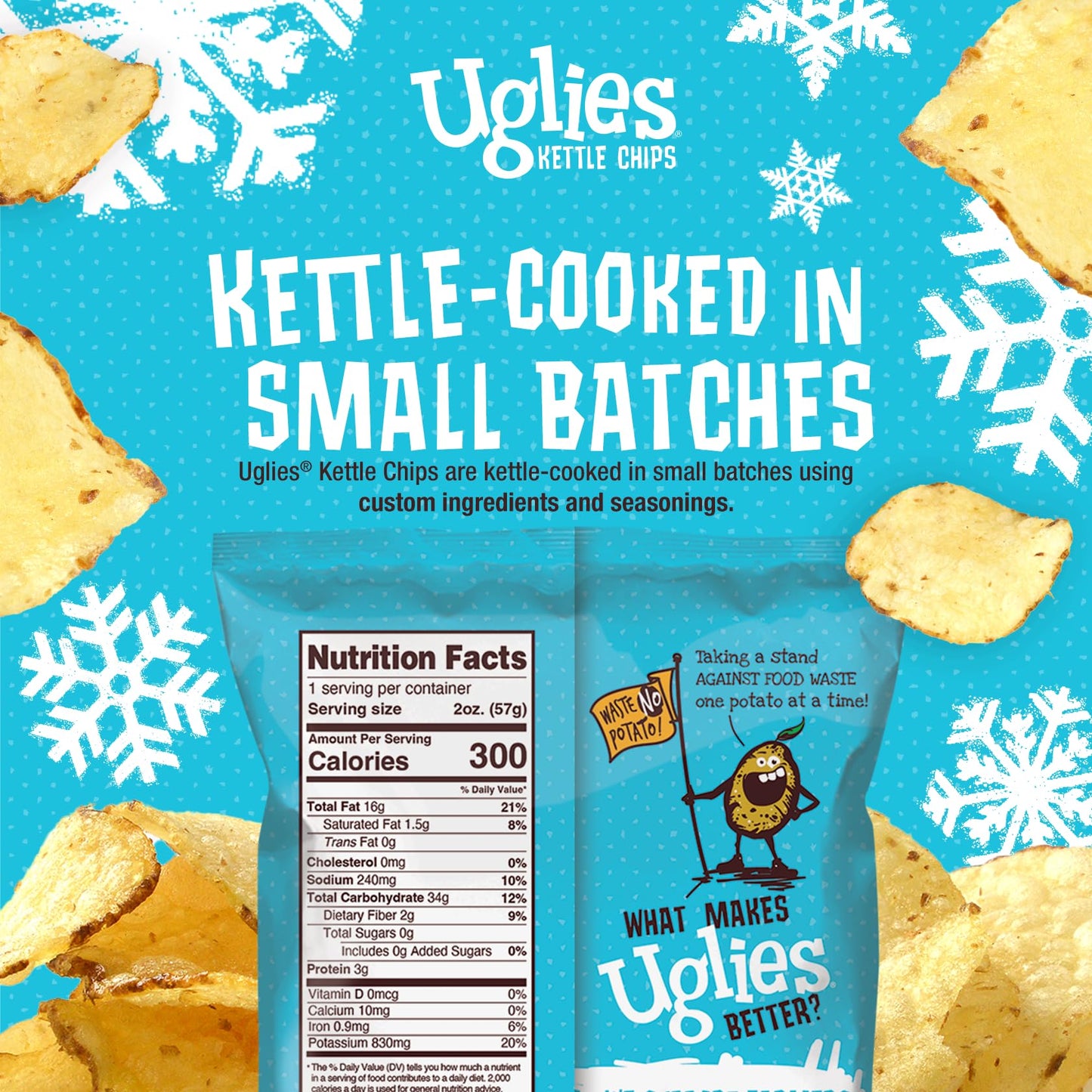 Product image of UGLIES Kettle-Cooked Potato Chips Sea Salt Gluten-Free Kosher-Friendly Non-GMO 2 oz 2 oz Pack of 12