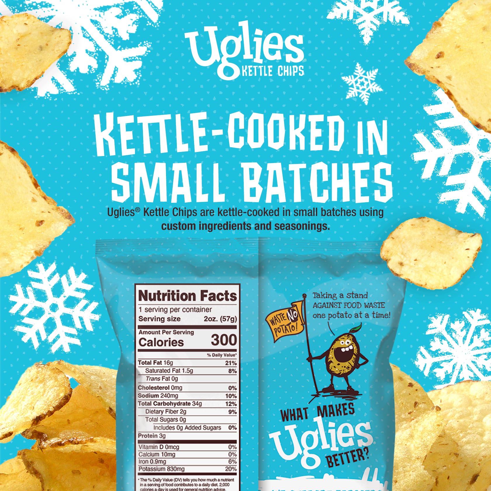 Product image of UGLIES Kettle-Cooked Potato Chips Sea Salt Gluten-Free Kosher-Friendly Non-GMO 2 oz 2 oz Pack of 12