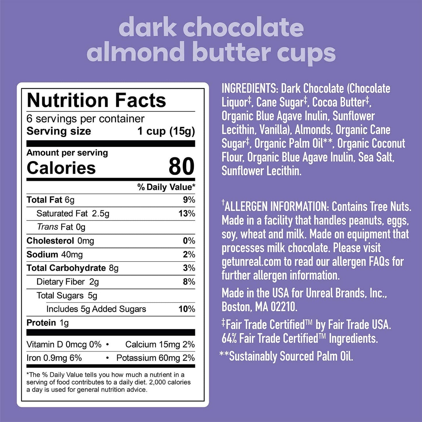 Product image of UNREAL Dark Chocolate Almond Butter Cups Vegan Non-GMO Less Sugar 3.2 oz 3.2 oz Pack of 2