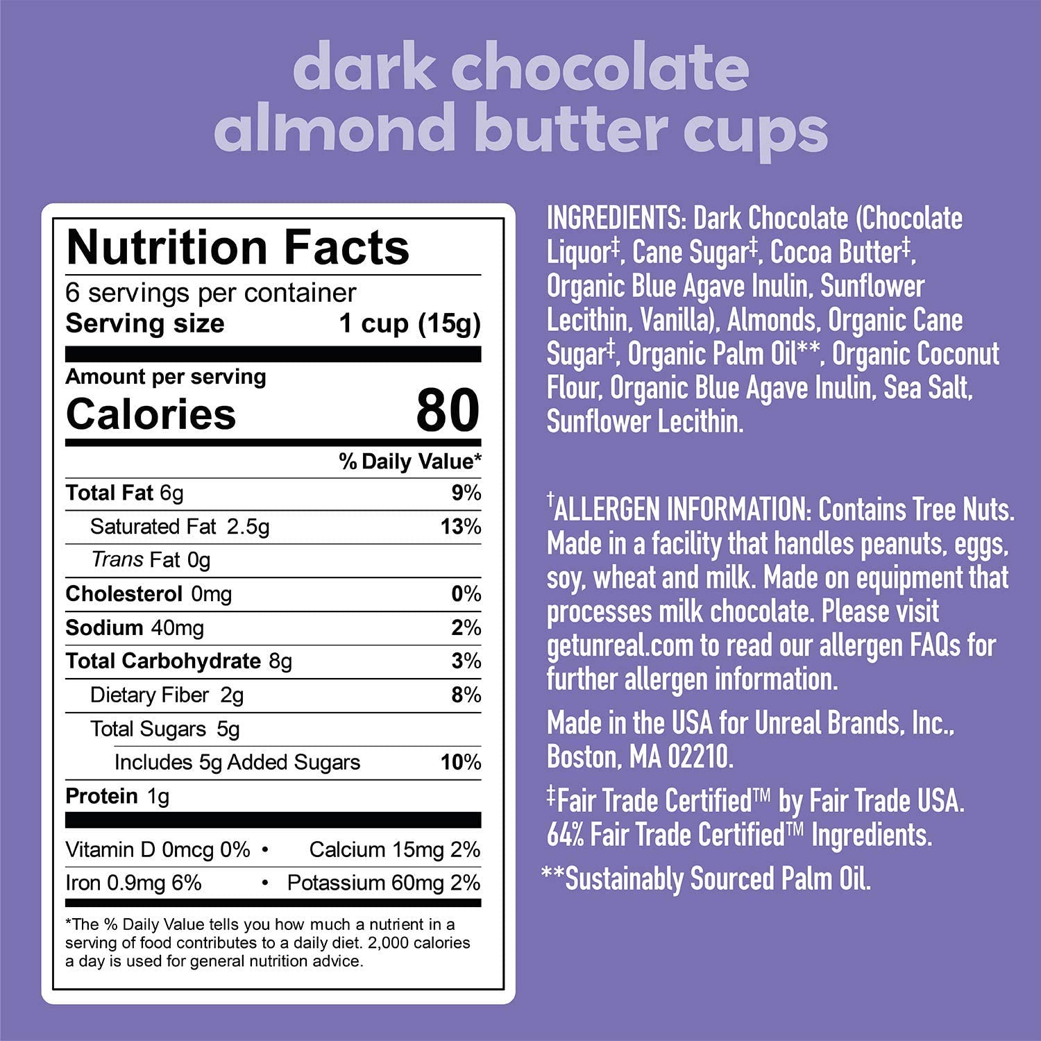 Product image of UNREAL Dark Chocolate Almond Butter Cups Vegan Non-GMO Less Sugar 3.2 oz 3.2 oz Pack of 2