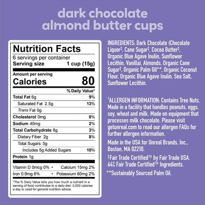 Product image of UNREAL Dark Chocolate Almond Butter Cups Vegan Non-GMO Less Sugar 3.2 oz 3.2 oz Pack of 2