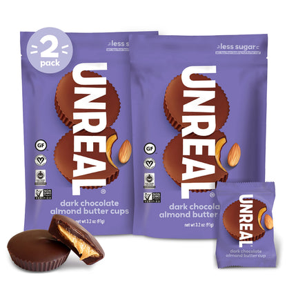 Product image of UNREAL Dark Chocolate Almond Butter Cups Vegan Non-GMO Less Sugar 3.2 oz 3.2 oz Pack of 2