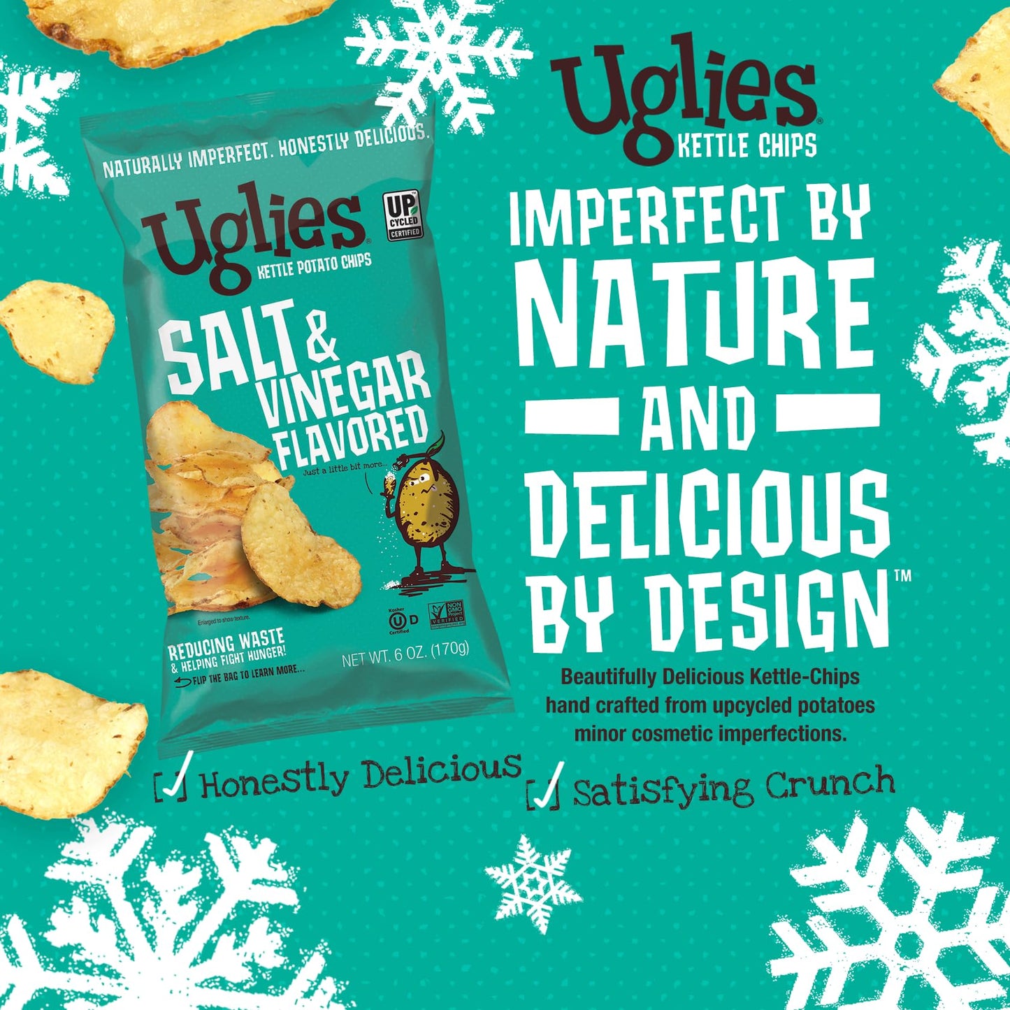 Product image of UGLIES Kettle-Cooked Potato Chips Salt and Vinegar Gluten-Free Kosher-Friendly Non-GMO 6 oz 6 oz Pack of 4