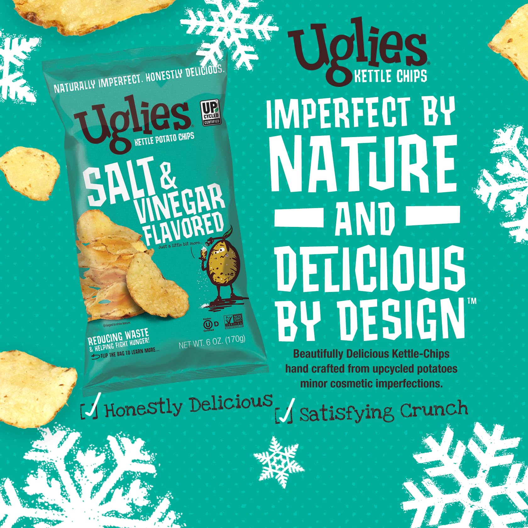 Product image of UGLIES Kettle-Cooked Potato Chips Salt and Vinegar Gluten-Free Kosher-Friendly Non-GMO 6 oz 6 oz Pack of 4