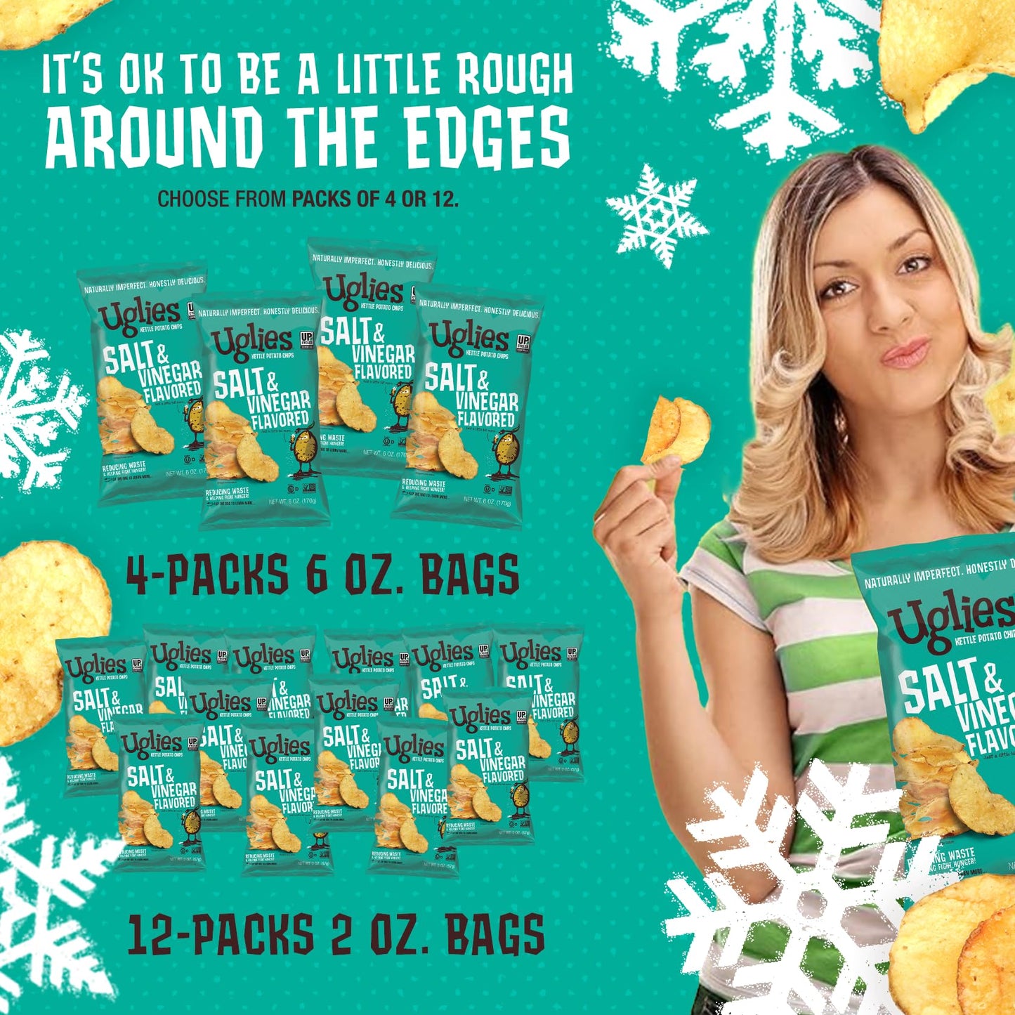 Product image of UGLIES Kettle-Cooked Potato Chips Salt and Vinegar Gluten-Free Kosher-Friendly Non-GMO 6 oz 6 oz Pack of 4