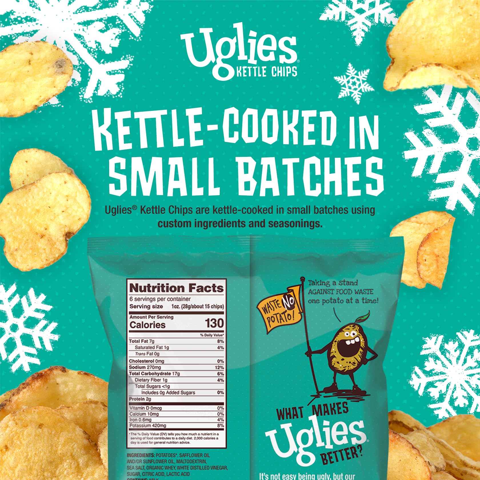 Product image of UGLIES Kettle-Cooked Potato Chips Salt and Vinegar Gluten-Free Kosher-Friendly Non-GMO 6 oz 6 oz Pack of 4