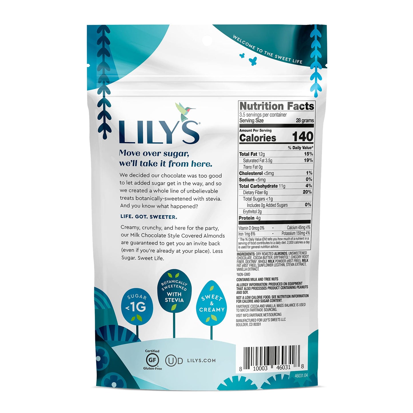 Product image of Lily's Milk Chocolate Style Covered Almonds Stevia Sweetened No Added Sugar Low-Carb Keto-Friendly