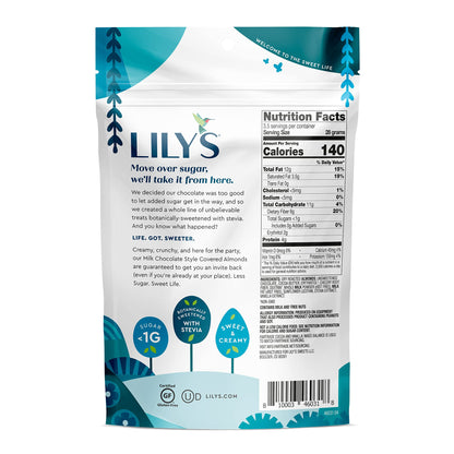 Product image of Lily's Milk Chocolate Style Covered Almonds Stevia Sweetened No Added Sugar Low-Carb Keto-Friendly
