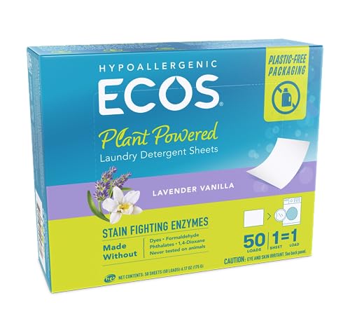 Product image of ECOS Laundry Detergent Sheets Laundry Detergent Lavender Plastic Free Vegan Sheets Washer Hypoallergenic 50