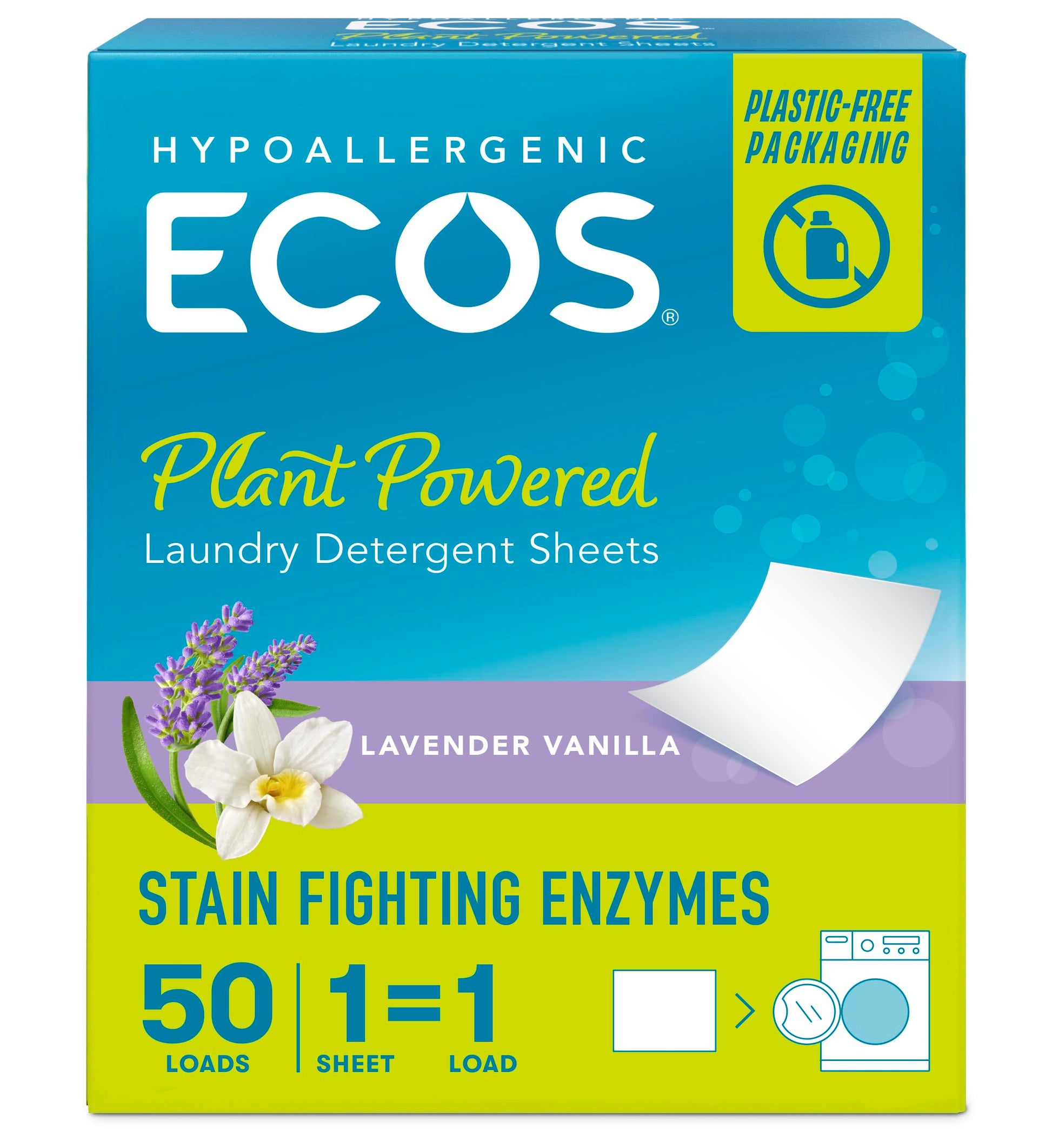 Product image of ECOS Laundry Detergent Sheets Laundry Detergent Lavender Plastic Free Vegan Sheets Washer Hypoallergenic 50