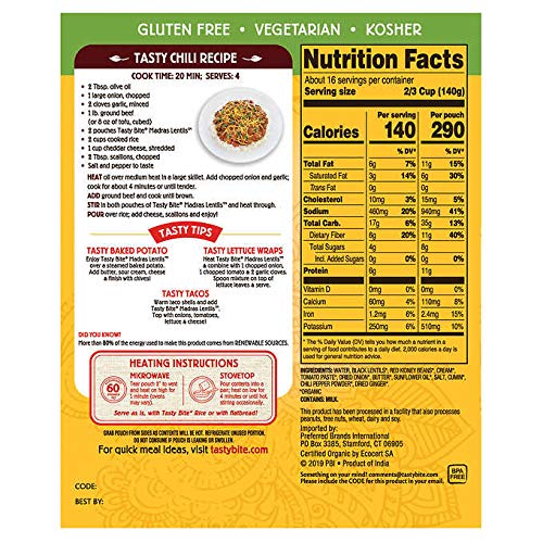 Product image of DAILYLIVE Tasty Bite Organic Vegetarian All Natural Indian Madras Lentils Lentils Red Beans and Spices